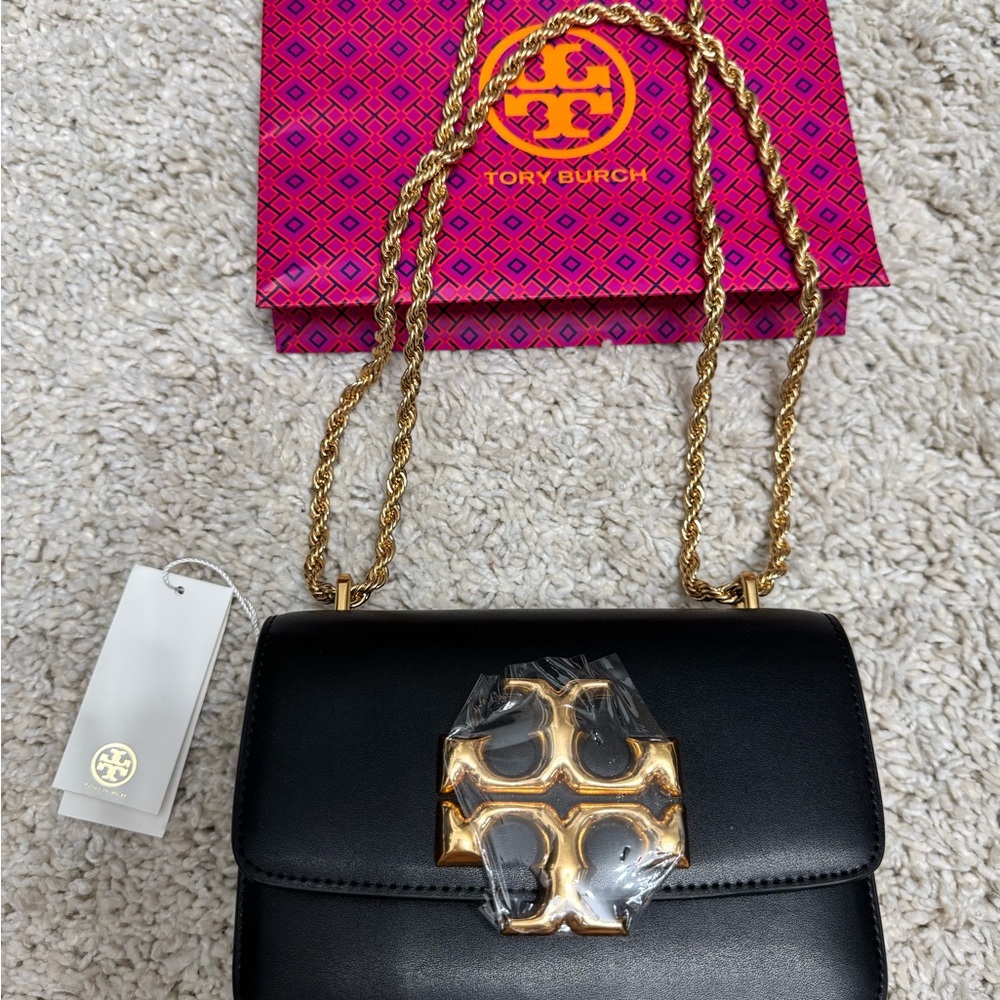 Tory Burch Black Shoulder Bag with Gold Accents